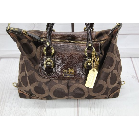 Coach Madison Sabrina Brown Op-art Convertible Satchel Signature Shoulder Bag - Picture 5 of 10